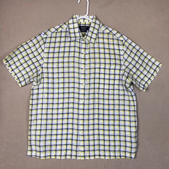 Nat Nast Shirt Mens Medium Yellow Blue‎ Plaid Linen Short Sleeve Adult - Picture 1 of 11